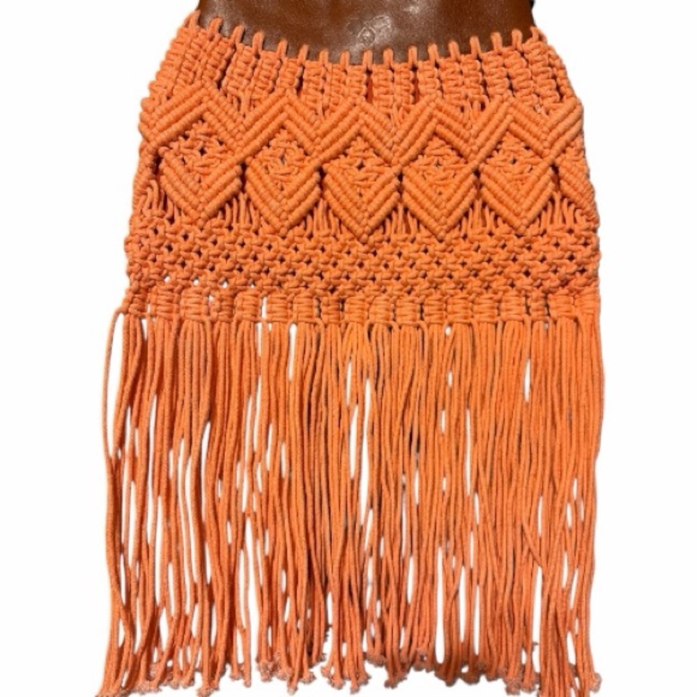 Patricia Nash Coral Macrame Fringe Crossbody bag Boho woven leather specialty - Picture 4 of 13